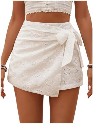 Milumia Women's Summer Wrap MIni Skirt Eyelet Boho High Waist Shorts Skort | Rush Skirts, Tie Sid... | Amazon (US)