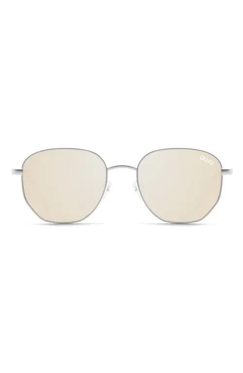 Quay Australia Big Time 47mm Polarized Round Sunglasses in Silver /Gold Polarized at Nordstrom | Nordstrom