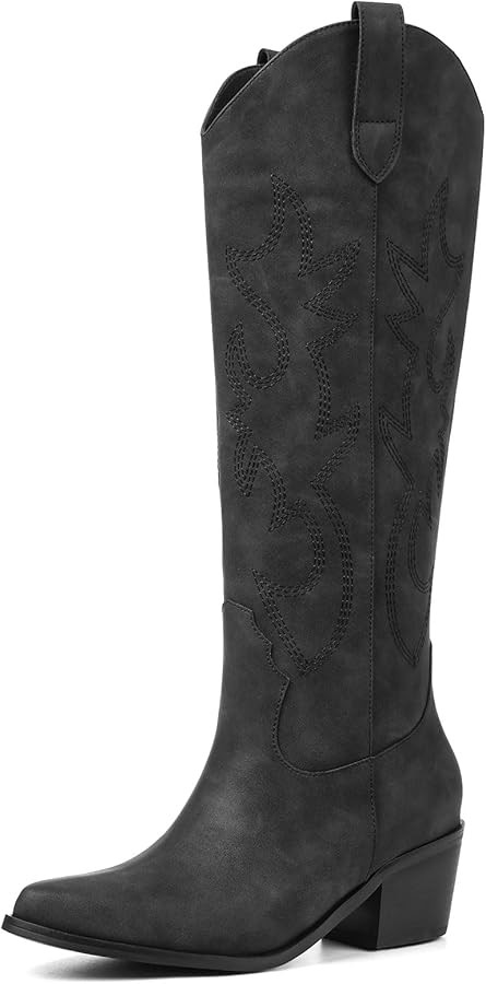 VIMISAOI Cowboy Boots for Women - Knee High, Pointed Toe, Wide Calf Western White Cowgirl Tall Bo... | Amazon (US)