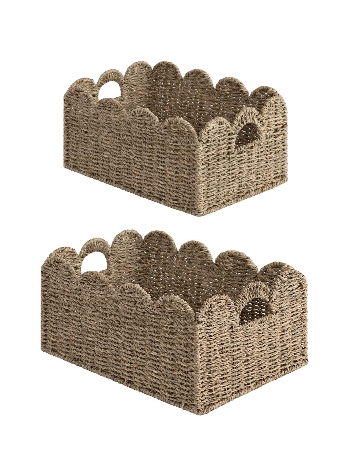 StorageWorks Scalloped Edge Wicker Basket, Hand-woven Rattan Baskets with Built-in Handles, Seagr... | Amazon (US)