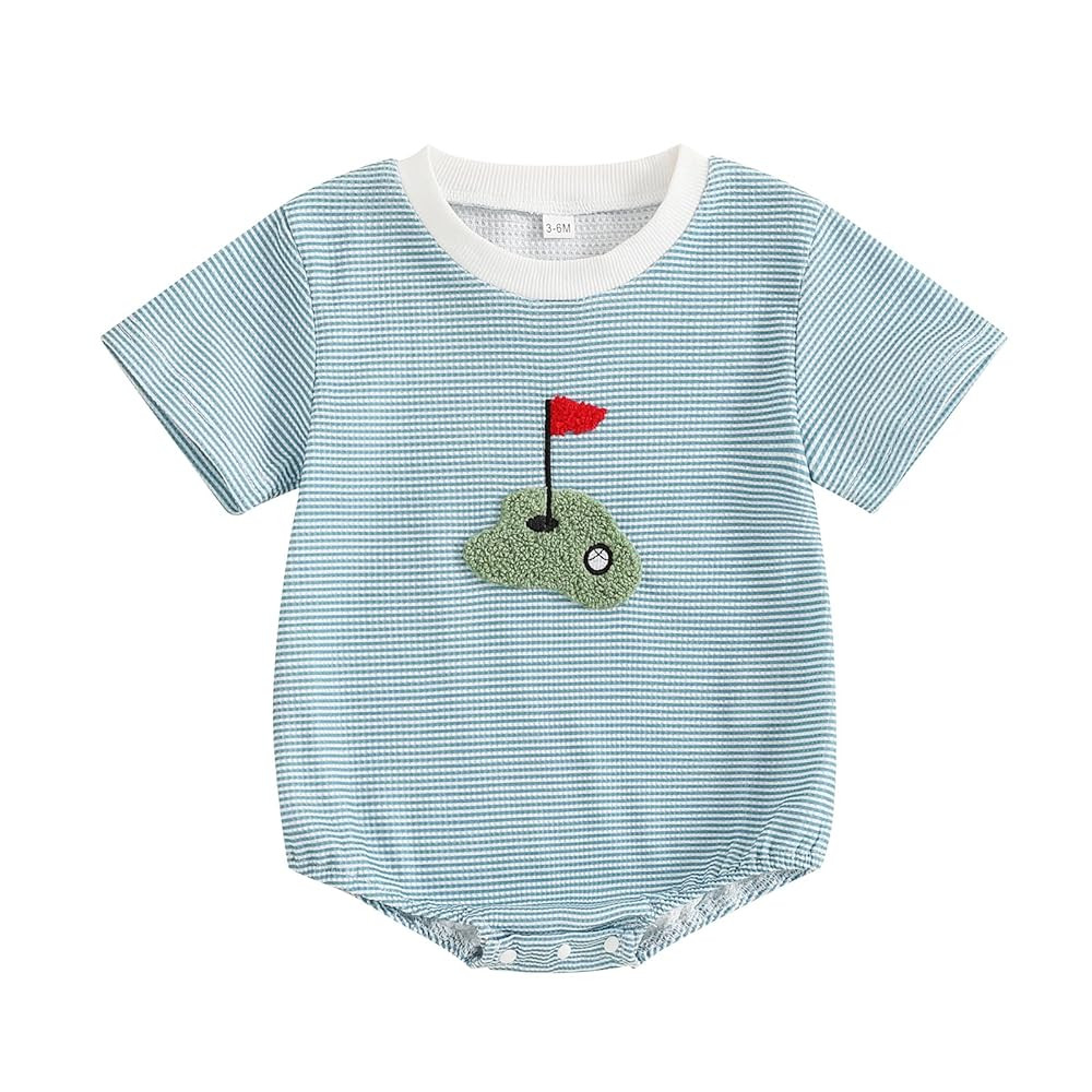 Unisex Baby Girl Boy Golf Clothes Short Sleeve Striped Sweatshirt Bubble Romper Bodysuit Cute Sum... | Amazon (US)