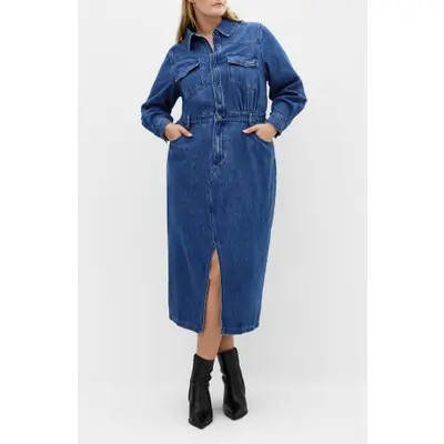 City Chic Elara Denim Midi Shirt Dress in Denim Light at Nordstrom, Size Xs | Nordstrom