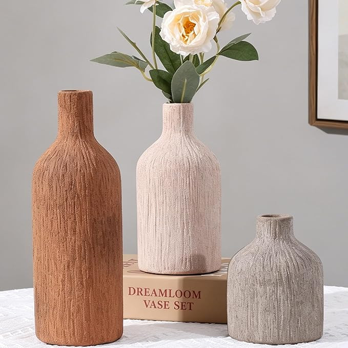 Ceramic Vase Set, 3Pcs Flower Vases for Modern Boho Farmhouse Decor, Decorative Vases for Pampas ... | Amazon (US)