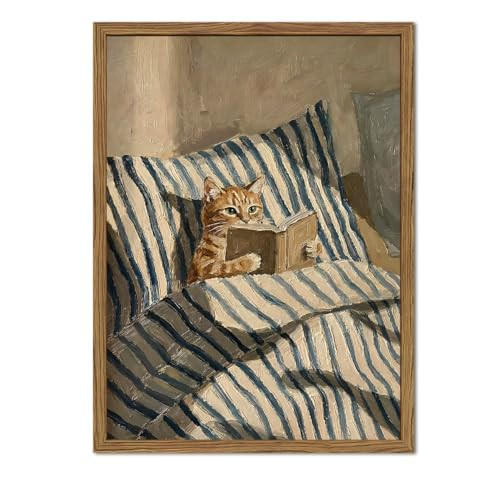 Framed Funny Cute Cat Canvas Wall Art, Cat Reading Book Wall Decor Pictures, Cozy Aesthetic Whimsical Animal Prints Paintings, Kitten Home Decor for Bedroom Living Room, Pet Lover Gift,12x16 inch | Amazon (US)