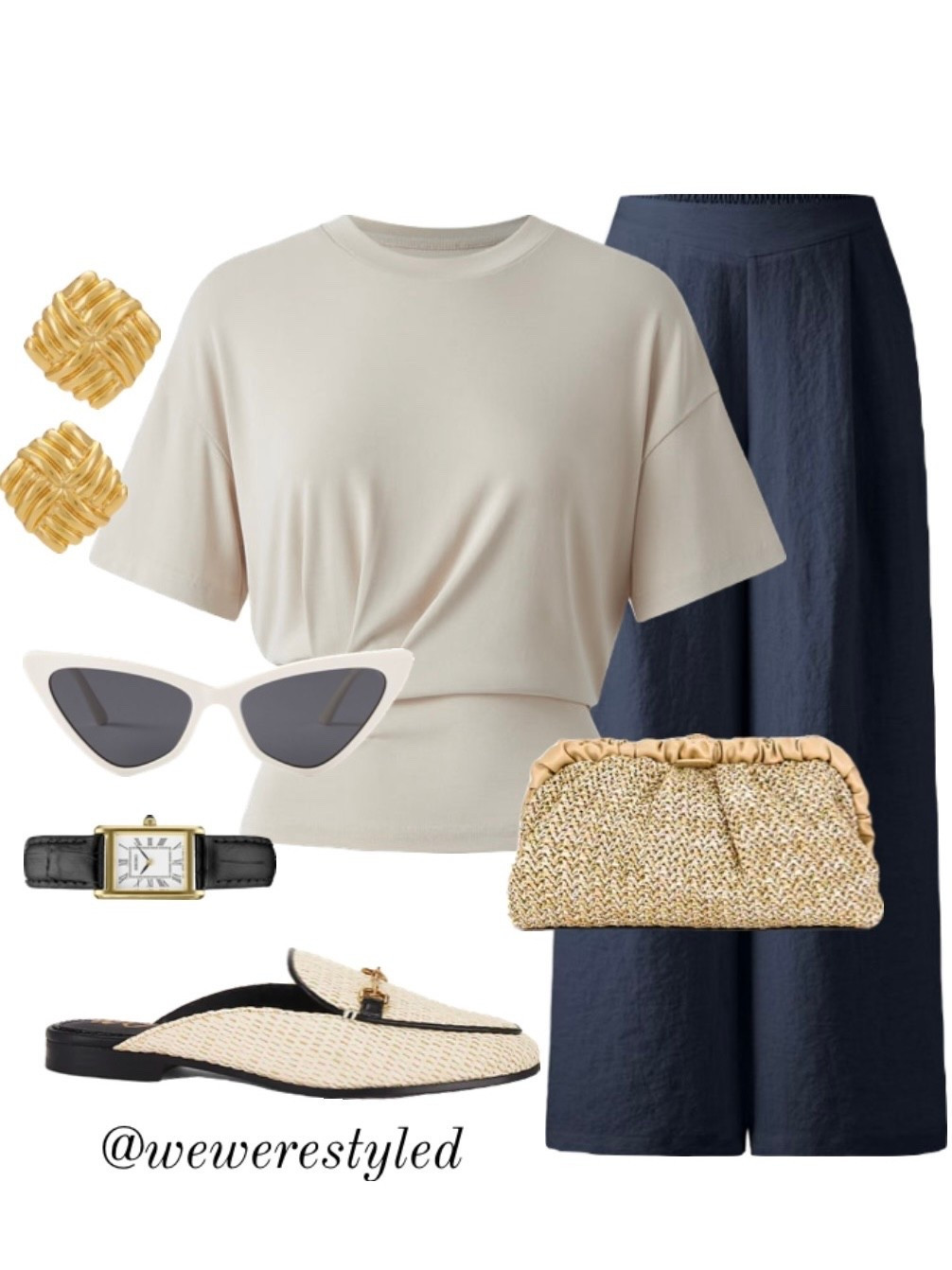 Some mornings you don’t want to overthink it - you just want to feel put together ☀️

This look is built around that kind of morning: a clean silhouette, natural textures, and quiet contrast. A crisp cream tee, wide navy trousers, it’s against @ogl_move and a few elevated details that shift the mood - raffia loafers, vintage-style watch, gold earrings, and that soft clutch that adds a hint of softness to a structured base.

It’s minimal but considered. Simple, but not ordinary.

This is the kind of outfit I’d wear for slow errands, a coffee stop, or even just a walk when I want to feel like myself again - calm, neat, and at ease.

Would you wear this look? Comment below LOOK and I’ll DM you all the details.
.
.
.
#virtualstyling #virtualstylist #outfitinspo #fashioninspo #modestfashionblogger #creativeedits #fashionedits #fashioninspiration #outfitoftheday #outfits #outfitideas4you #modeststyle #summerstyle #summerfashion #outfitideas #pinterestinspo #pinterestoutfits #fashioninspo #stylepost #streetstylegermany #streetstyleparis #streetstylelondon #streetstyledeluxe #parisstreetstyle #koreanstreetfashion #summerstyles

#LTKU #LTKSeasonal #LTKWorkwear