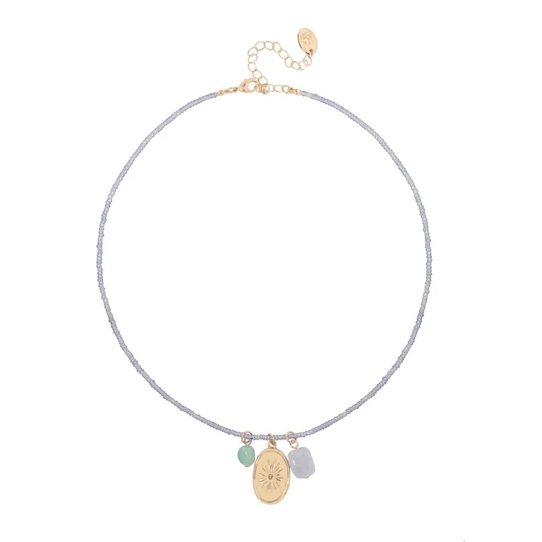 Time and Tru Women’s Gold Tone Beaded Necklace with Mixed Charms | Walmart (US)