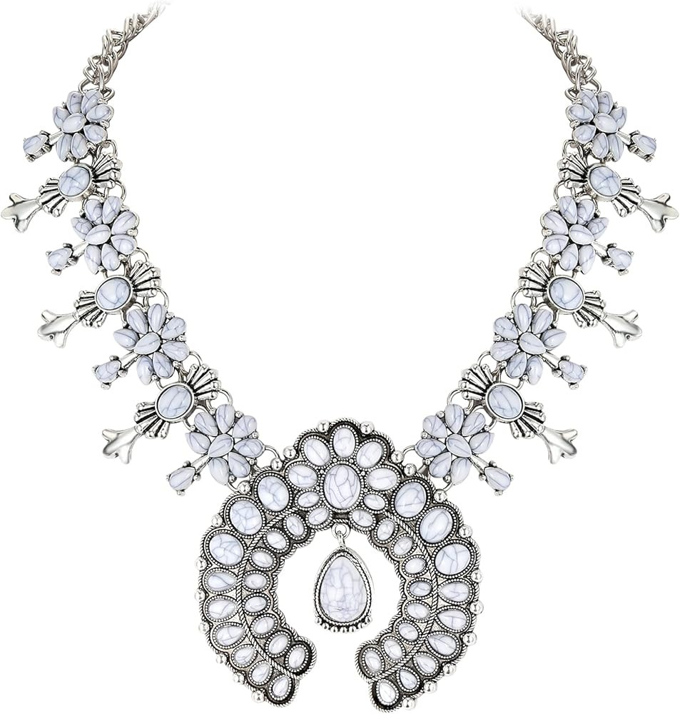 Flyonce Bohemian Turquoise Collar Necklace, Art Deco Flower Costume Statement Necklace for Women ... | Amazon (US)