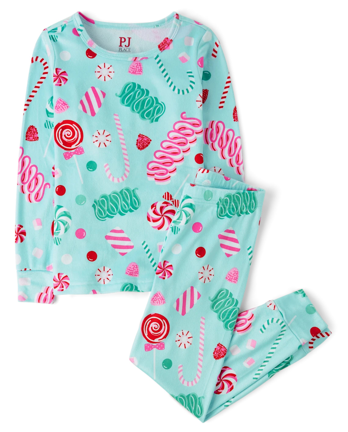 Girls Holiday Candy Snug Fit Velour Pajamas - aqua | The Children's Place