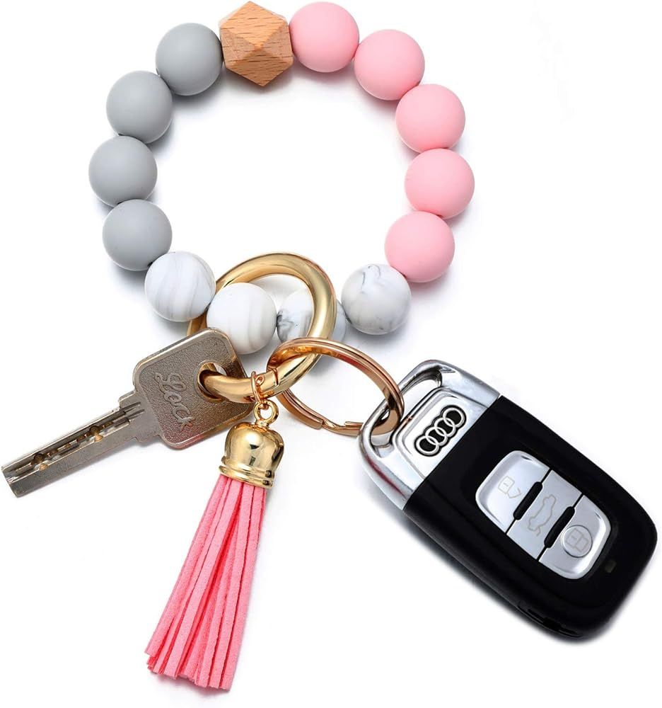 Coolcos Giftable Portable House Car Keys Ring Holder, Elastic Beaded Silicone Bracelet Bangle Wri... | Amazon (US)