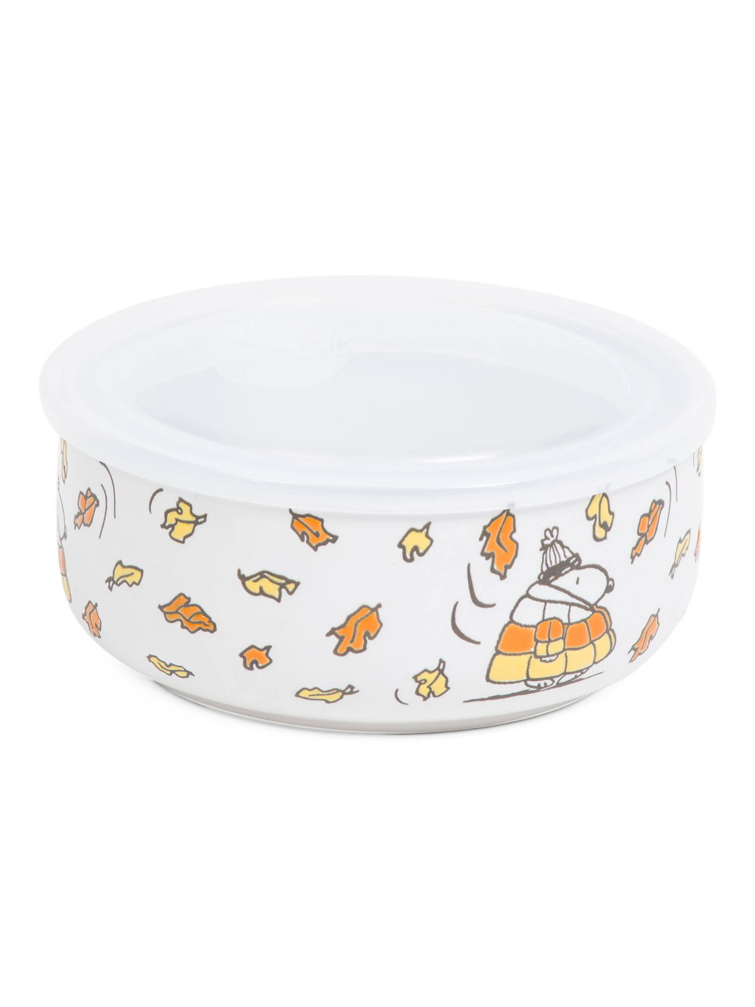 Large Snoopy Candy Corn Puffer Coat Covered Bowl | TJ Maxx