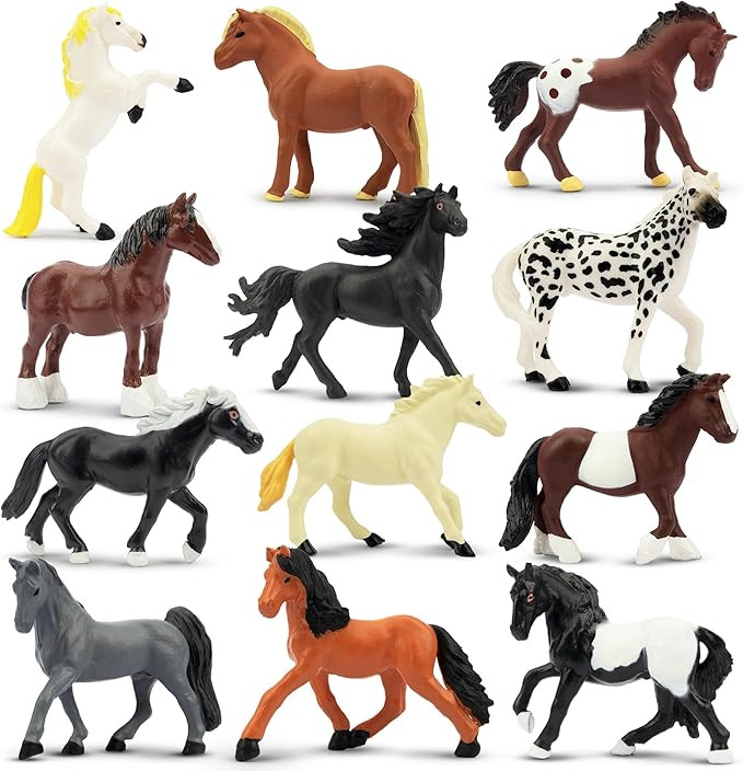 Toymany 12PCS 2-3" Tiny Horse Figurines Toy Set, Plastic Pony Small Foal Figures, Easter Eggs Bir... | Amazon (US)