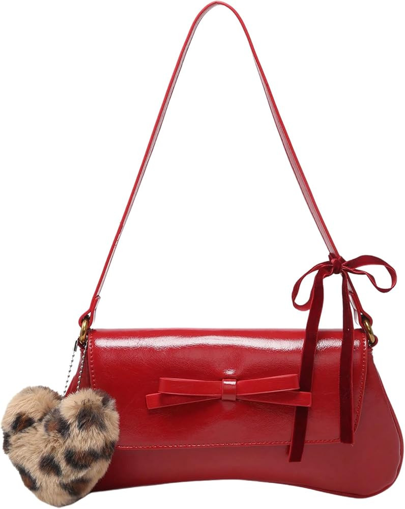 Verdusa Women's Y2K Coquette Bow Tie Vintage Shoulder Bags Lace PU Leather Kawaii Purse Handbag | Amazon (US)