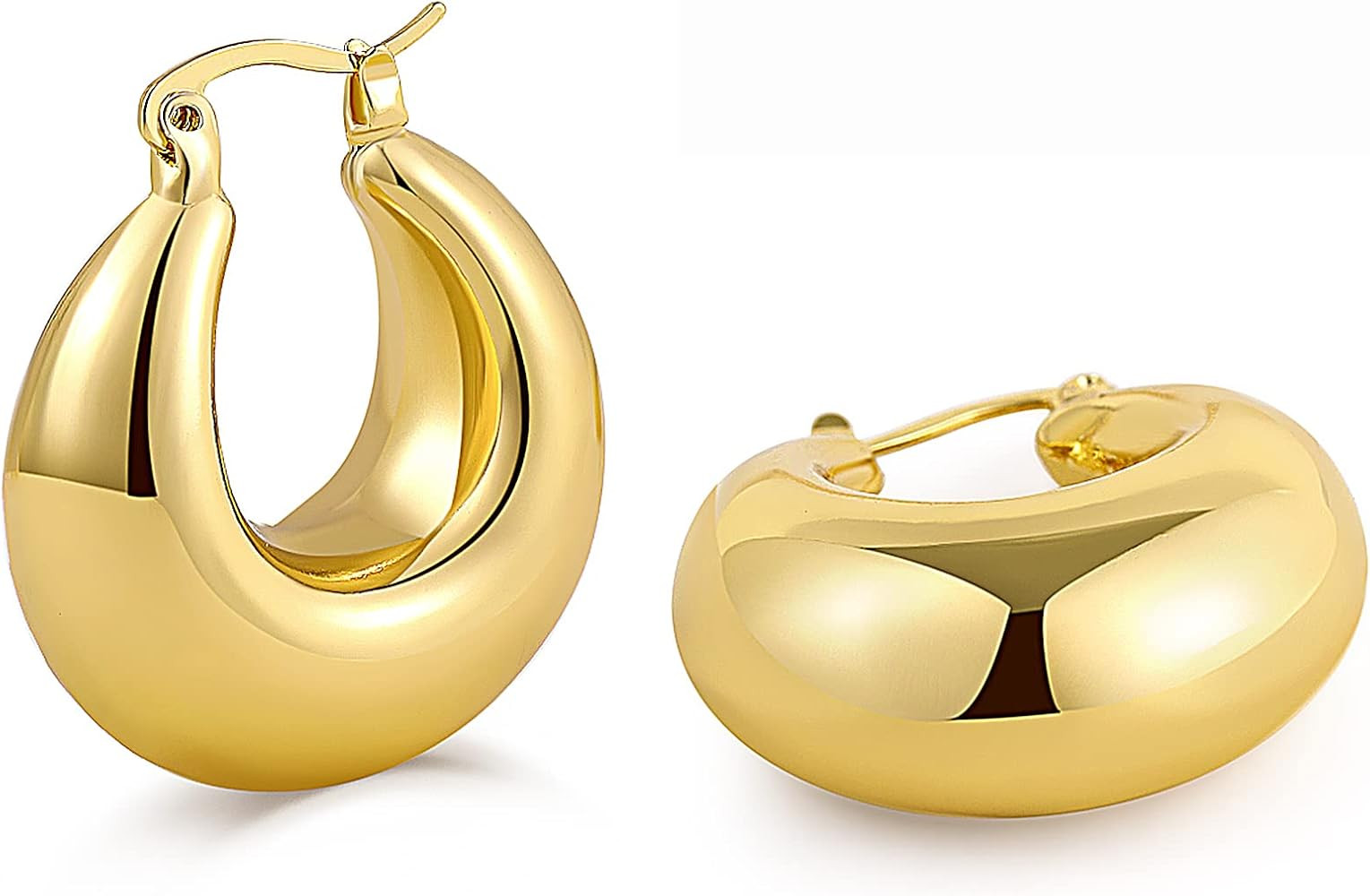 Chunky Gold Hoop Earrings for Women Lightweight Thick Hoops 18k Gold Plated Large Chunky Hoop Ear... | Amazon (US)