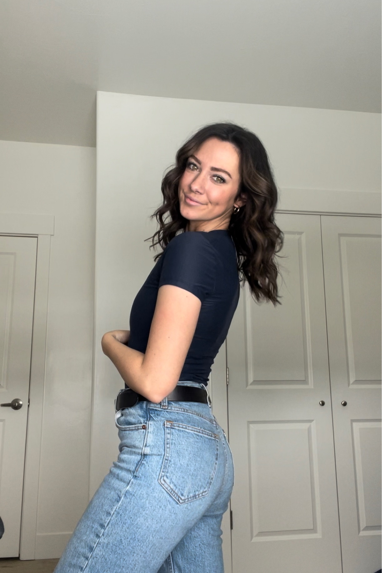 I am loving navy blue for spring! This is a tee shirt that is long enough to tuck in and is tight enough to hug your body. I got the top in a size s (normally a xs) and the jeans in a 25! 

#LTKfindsunder50 #LTKSpringSale #LTKSeasonal