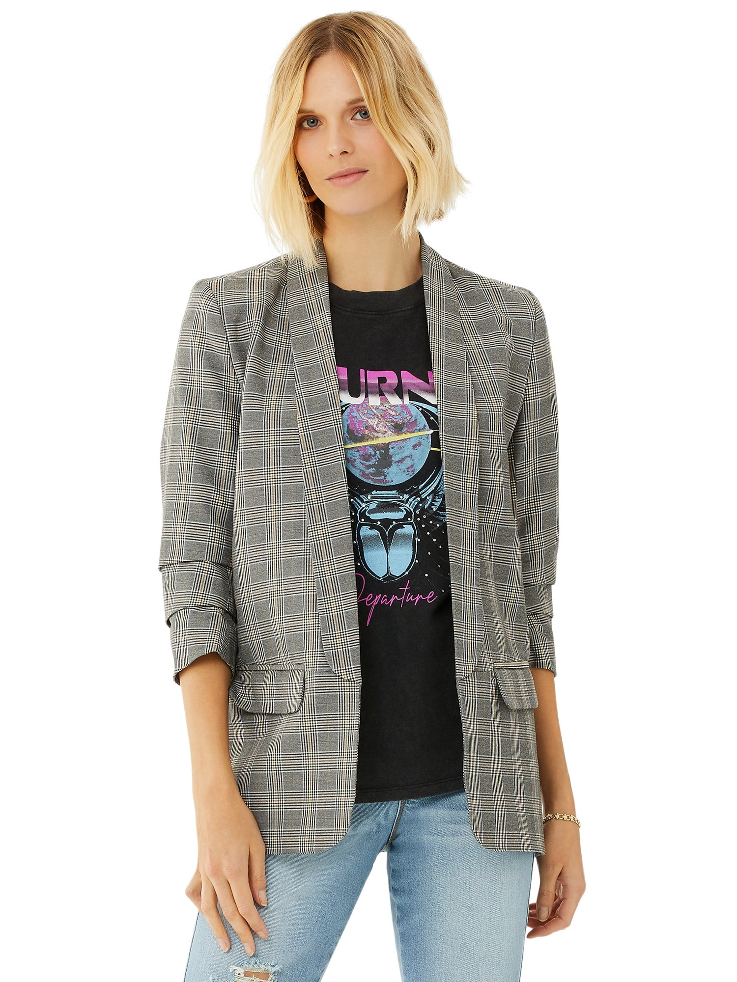 Scoop Women’s Boyfriend Blazer with Scrunch Sleeves | Walmart (US)