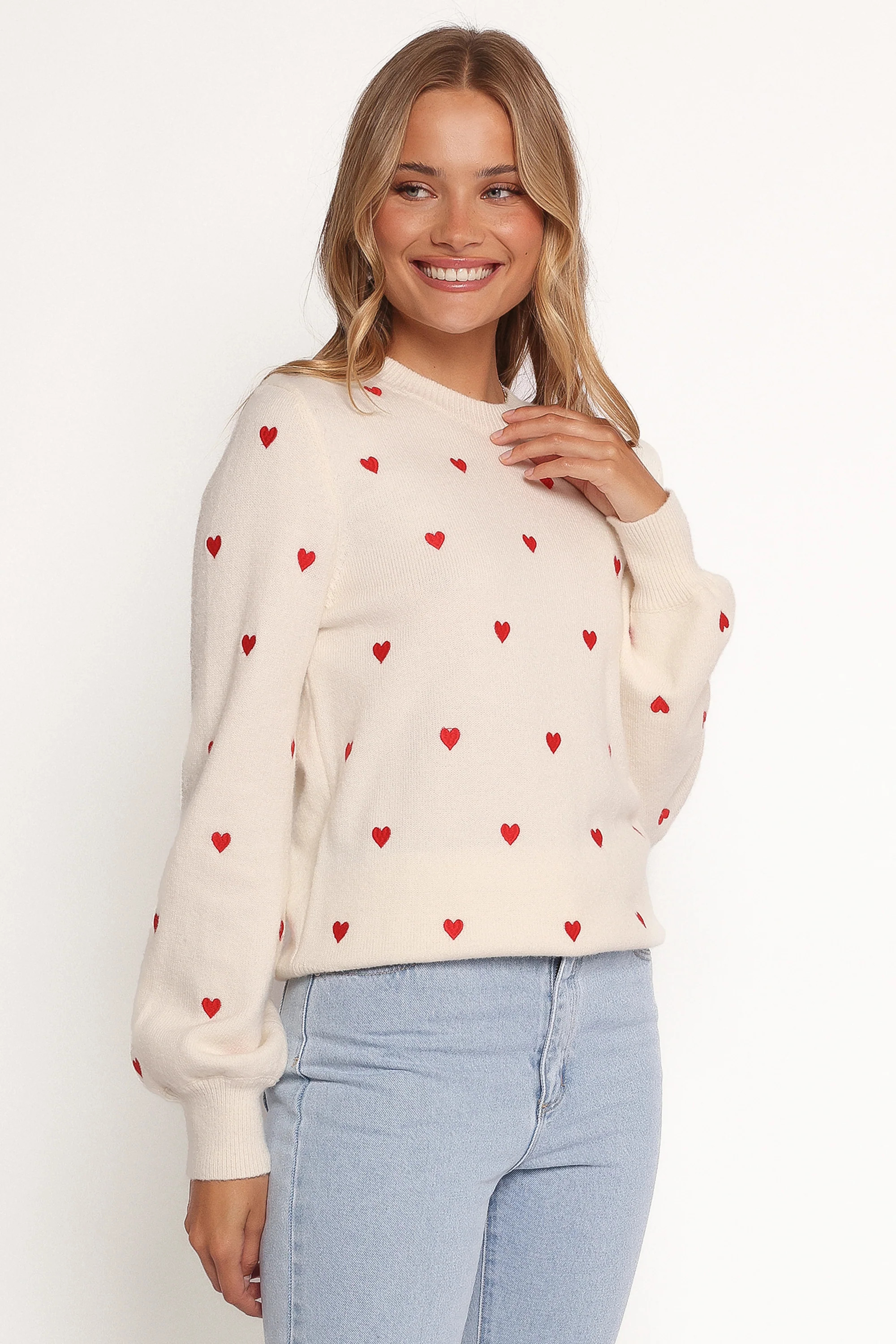 Xadie All Over Mini Heart Sweater - Cream/Red | Petal & Pup (US)