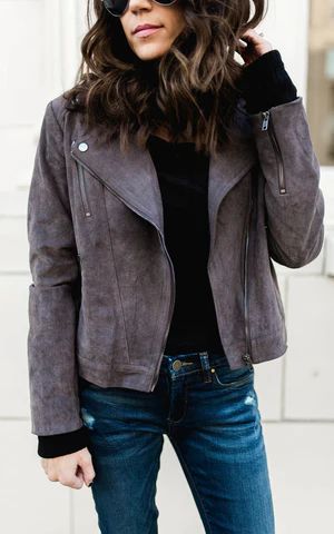 Grey Suede Moto Jacket (Small) | Shop Hello Fashion 