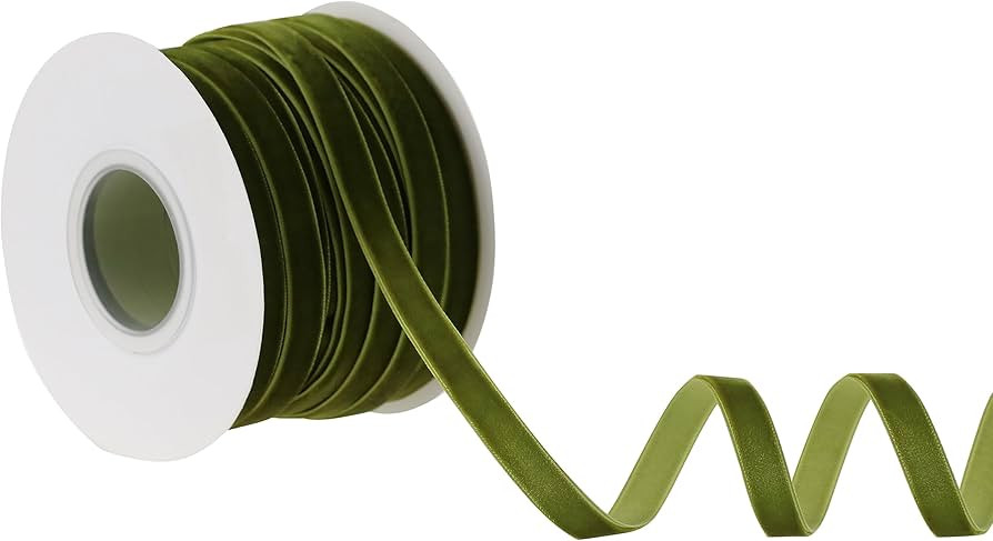 Moss Green Velvet Ribbon 3/8 Inch Single Face Thin Velvet Ribbon for Gift Wrapping, Light Olive G... | Amazon (US)