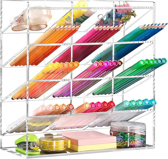 BEYGORM Acrylic Vertical Marker Organizer for 150 Markers with 13 Compartments, Clear Angled Pen ... | Amazon (US)