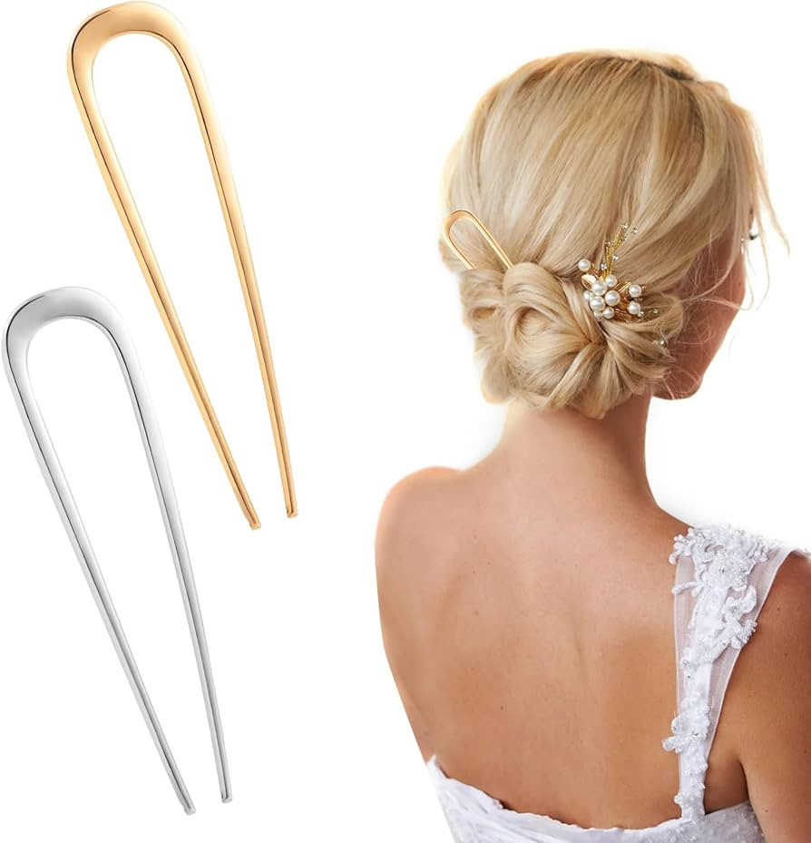 Risipu 2pcs u-Shaped French Hair Pins Metal Vintage Hair Clips For Chignons,Top Knots And Wedding... | Amazon (UK)