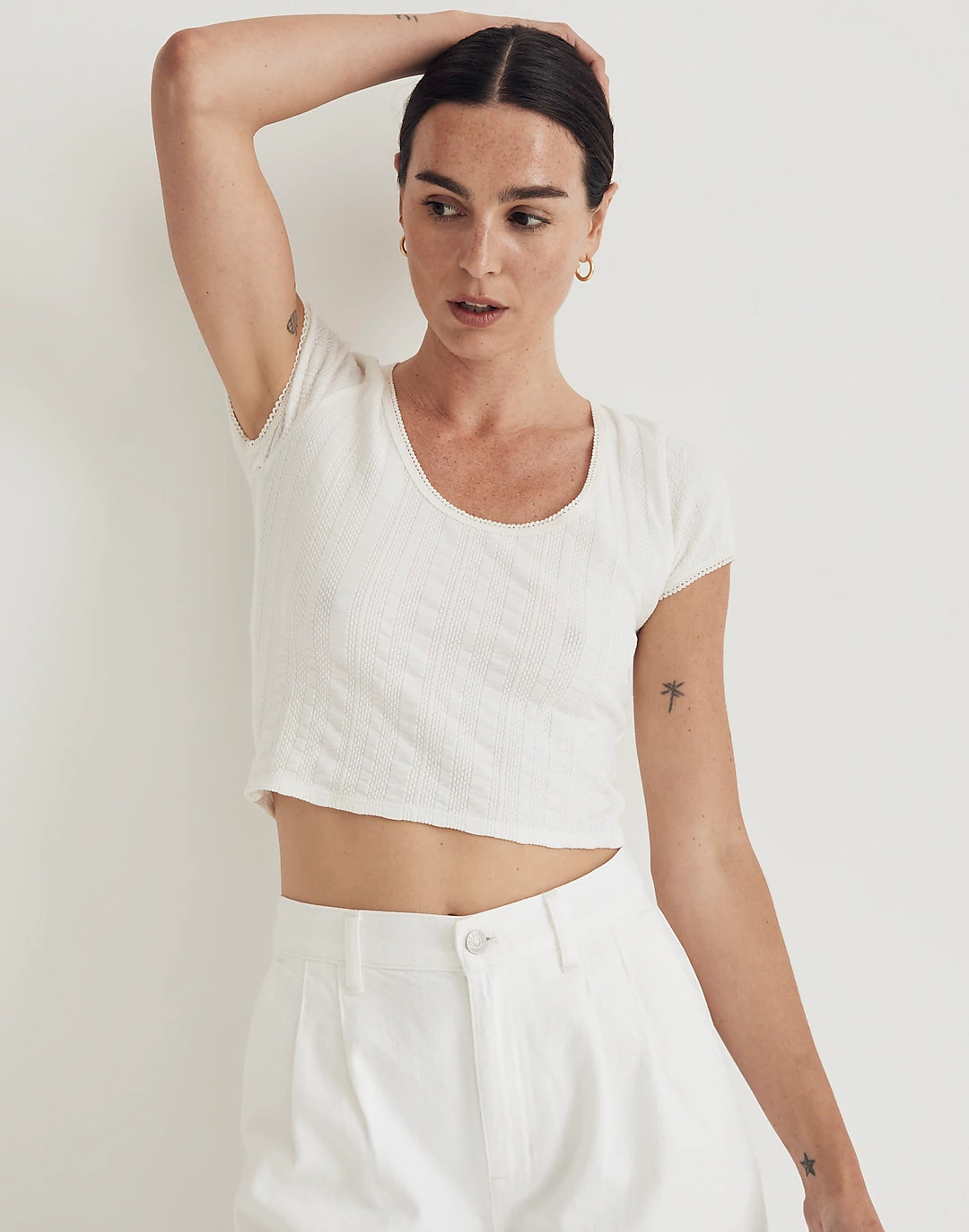 Pointelle Scoopneck Crop Tee | Madewell