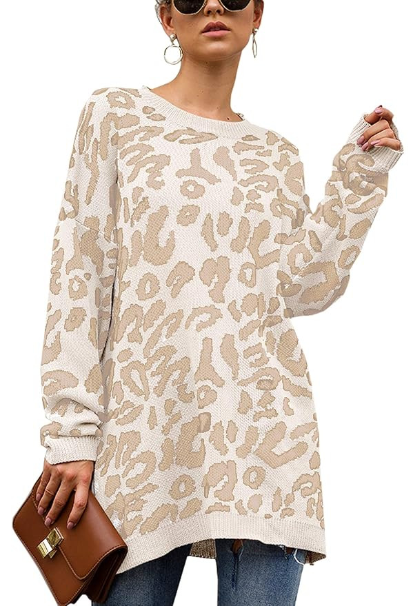 ECOWISH Women's Oversized Leopard Print Sweater Long Sleeve Casual Camouflage Print Knitted Jumpe... | Amazon (US)