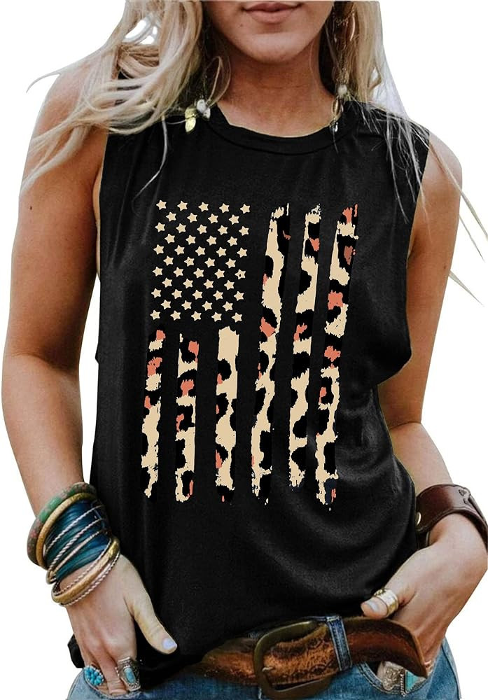American Flag Tank Tops Women Patriotic Shirt USA Flag Stars Stripes Print Sleeveless T-Shirt 4th... | Amazon (US)