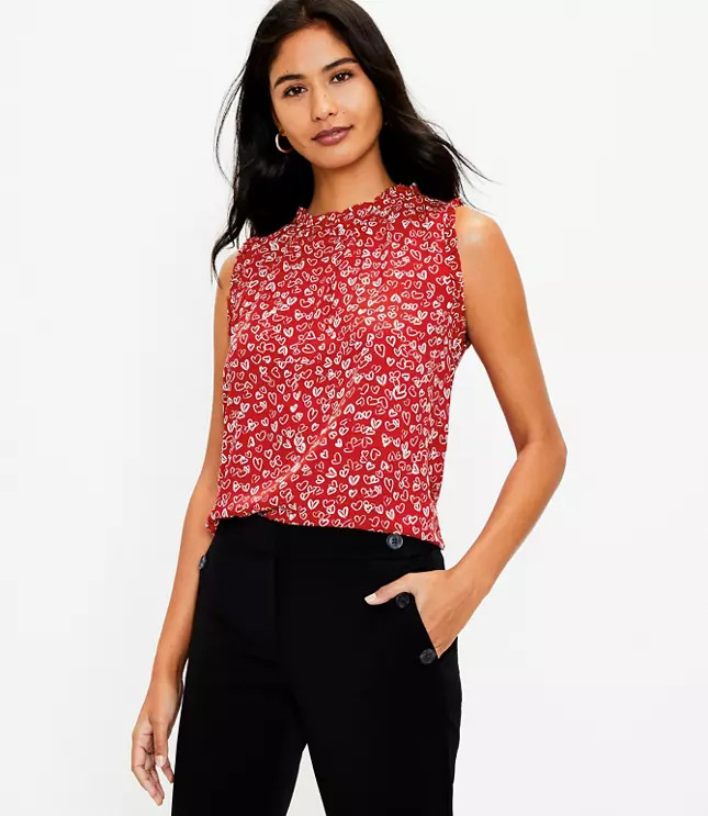 Heart Ruffle Mixed Media Shell | LOFT