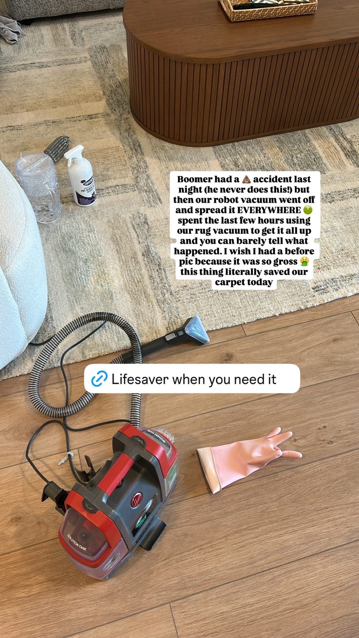 This little hand held rug cleaner has saved my life more times than I’d like to admit!! Such a convenient gadget when you have a big mess or stain on any type of fiber / cloth material 