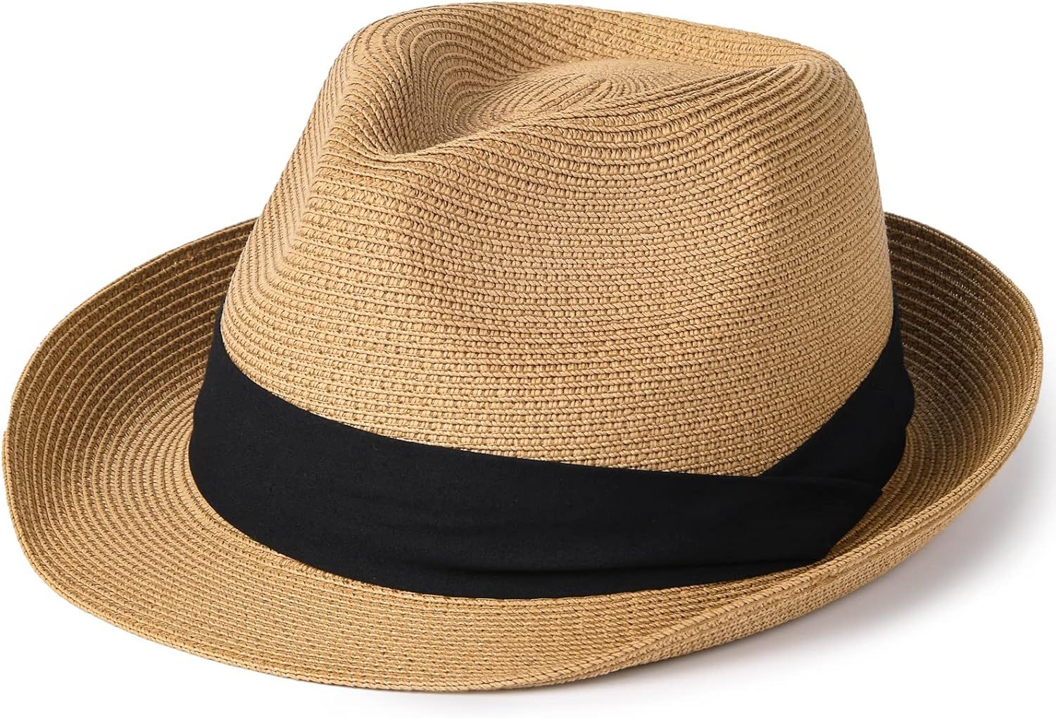 FURTALK Fedora Straw Sun Hat for Men Women Foldable Roll Up Short Brim Trilby Hat Panama Beach Ha... | Amazon (US)