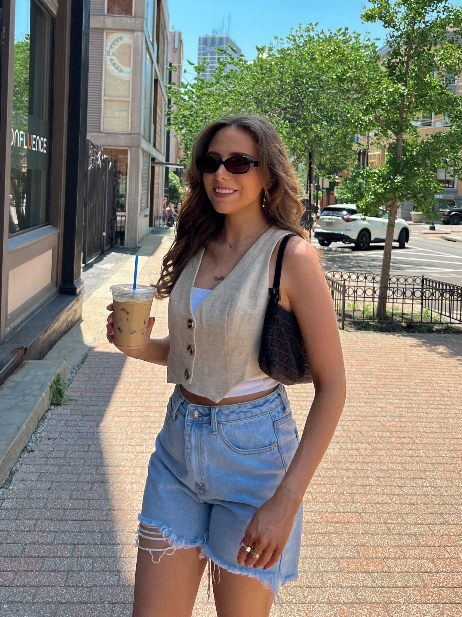 summer outfit 🫶🏼☕️ 
size 4 vest (tts)
size small in tube top (tts)
size 6 shorts (tts / little small) 
fendi from @theluxrewind on IG, linked similar 


#LTKunder100 #LTKFind #LTKSeasonal