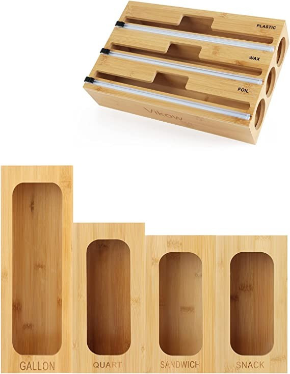 Vikow Bundles of 3 in 1 Wrap Dispenser with Cutter and Bag Storage Organizer Holder for Kitchen D... | Amazon (US)