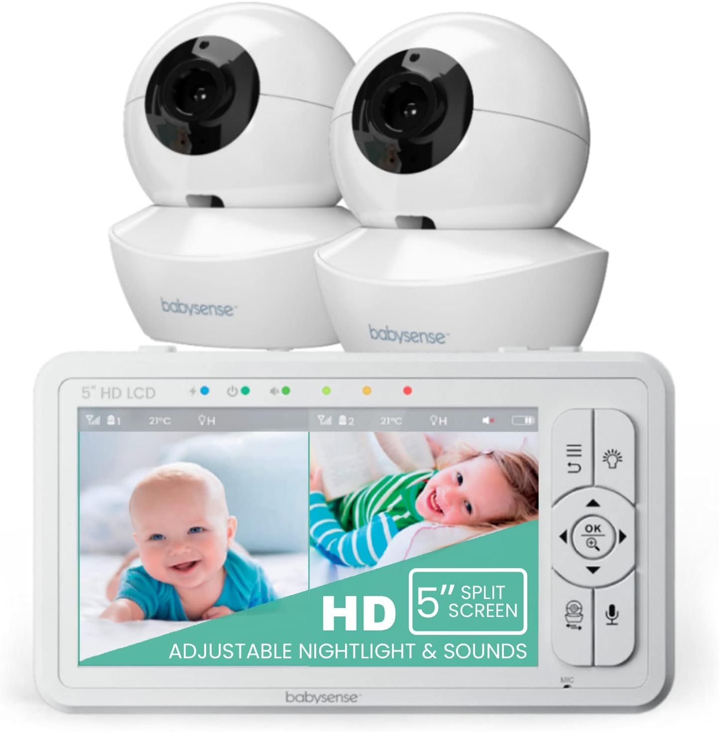 Babysense 5" HD Split-Screen Baby Monitor, Video Baby Monitor with Camera and Audio, Two HD Camer... | Amazon (US)