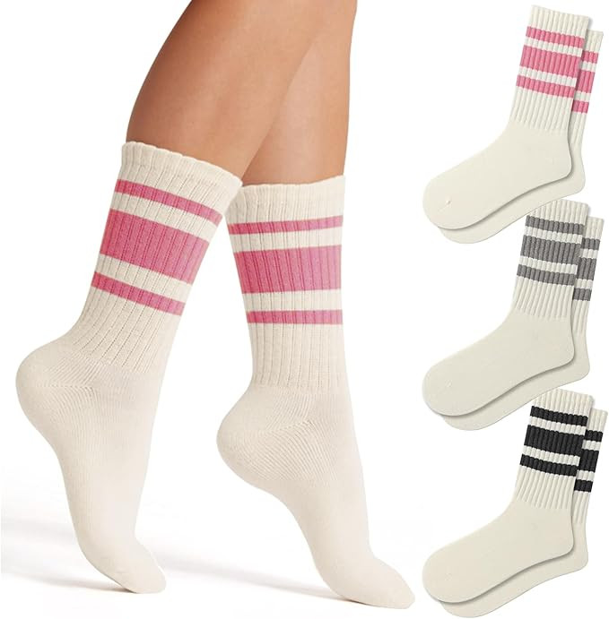Fun Novelty Retro Striped Crew Socks For Women Sporty Calf Casual Cotton Tube Socks Women | Amazon (US)