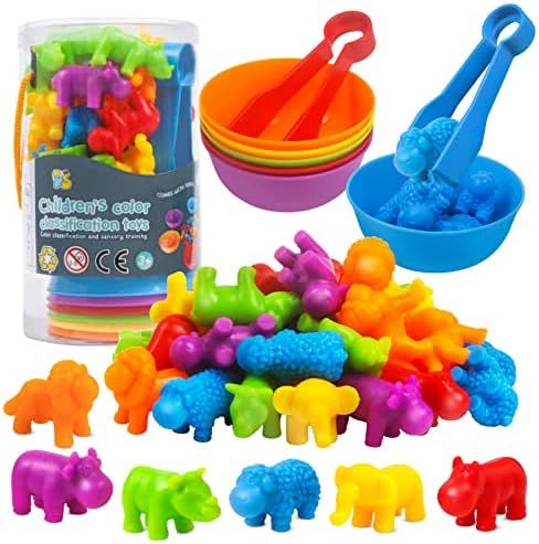Counting Animals Matching Games Color Sorting Stacking Toys with Bowls Preschool Learning Activit... | Amazon (US)
