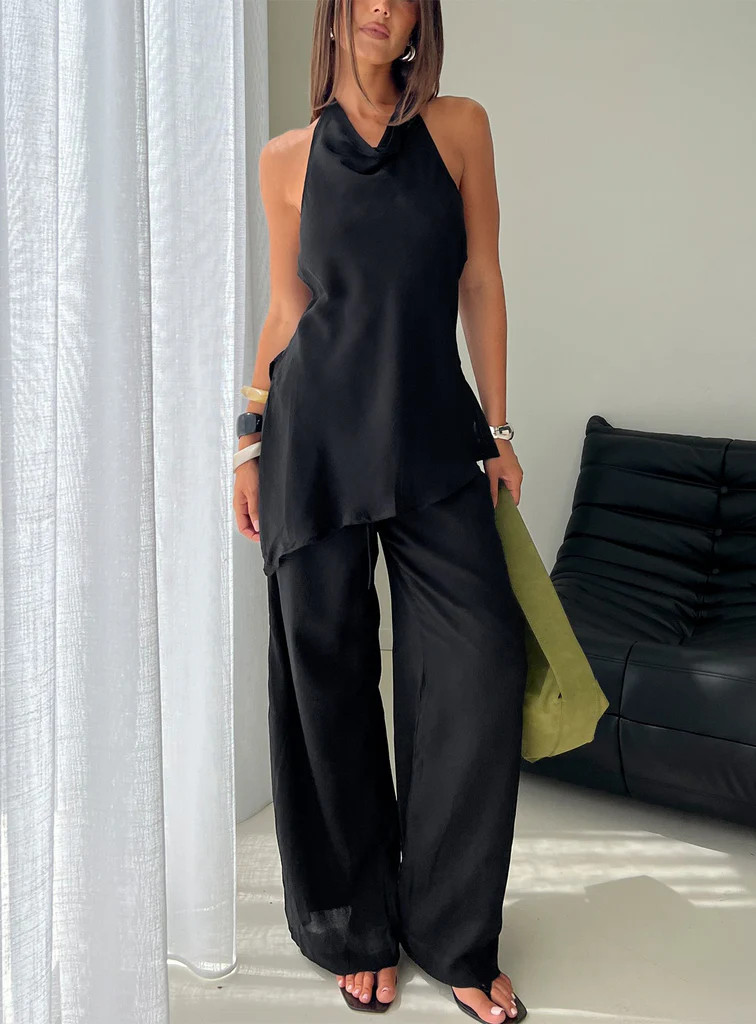 Emorisa Mid Rise Chiffon Pant Black | Princess Polly US