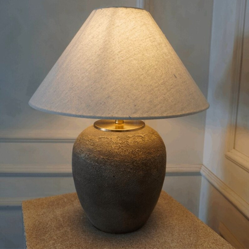 Rustic Wabi Lamp, Wabi Sabi Clay Lamp, Ceramic Table Lamp, Linen Lampshade, Farmhouse Japandi Sty... | Etsy (US)