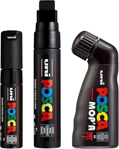 posca Black Paint Marker Set – 3 Broad Nib Pens (MOP’R, PC-17K, PC-8K) | Extra Broad Tips 8 mm–19 mm | Premium Multi-Surface Acrylic Markers for Artists & Crafters | Amazon (US)