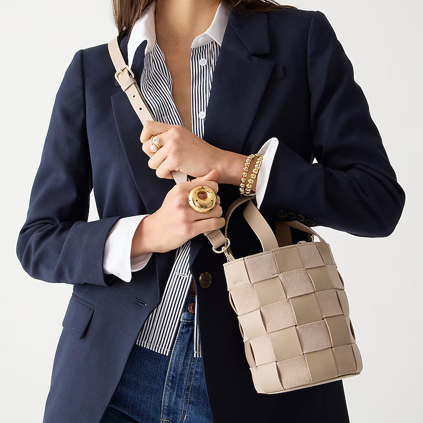 Woven bucket bag in leather and suede | J. Crew US