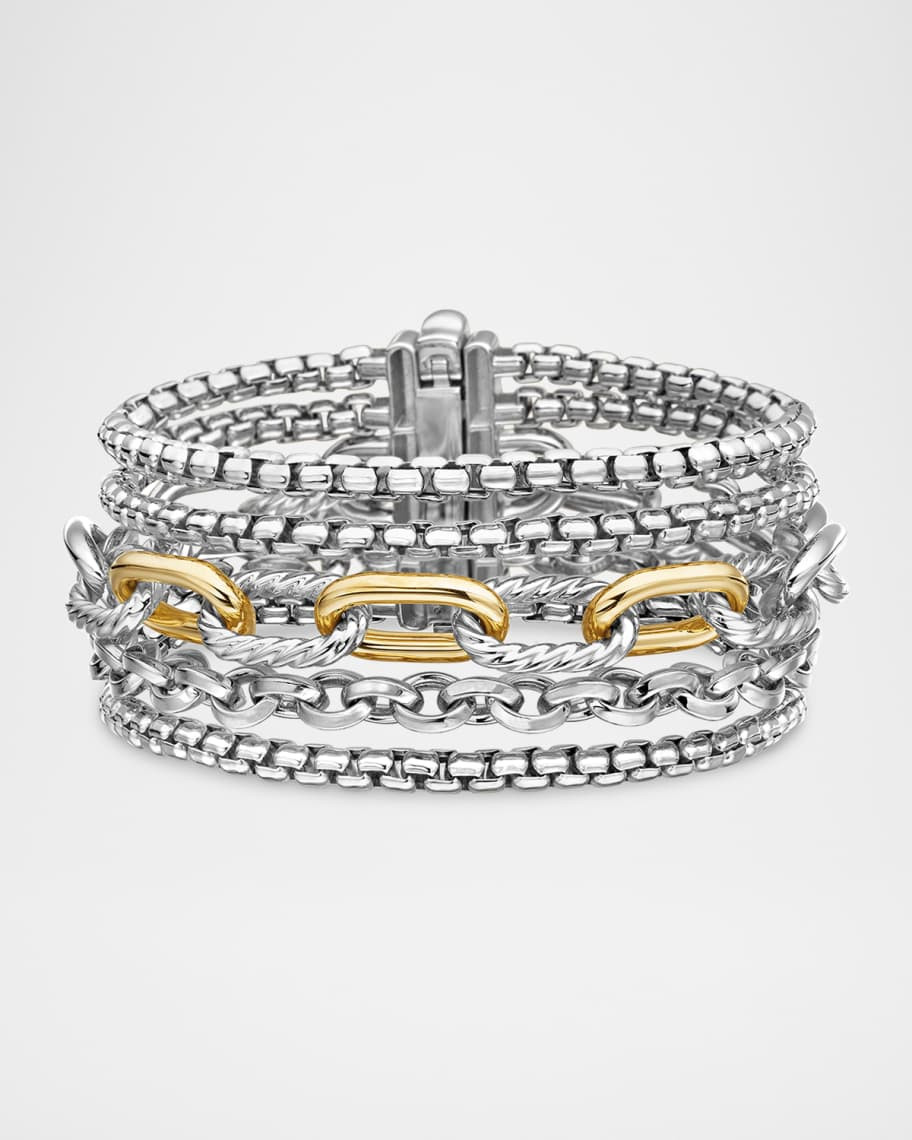 Multi Row Chain Bracelet in Silver with 18K Gold, 29mm | Neiman Marcus