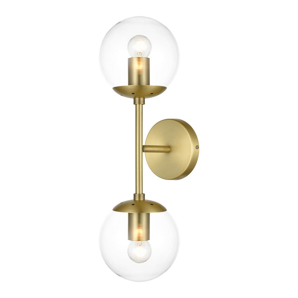Light Society Zeno Globe 2-Light Wall Sconce in Brushed Brass/Clear-LS-W268-BB-CL - The Home Depo... | The Home Depot