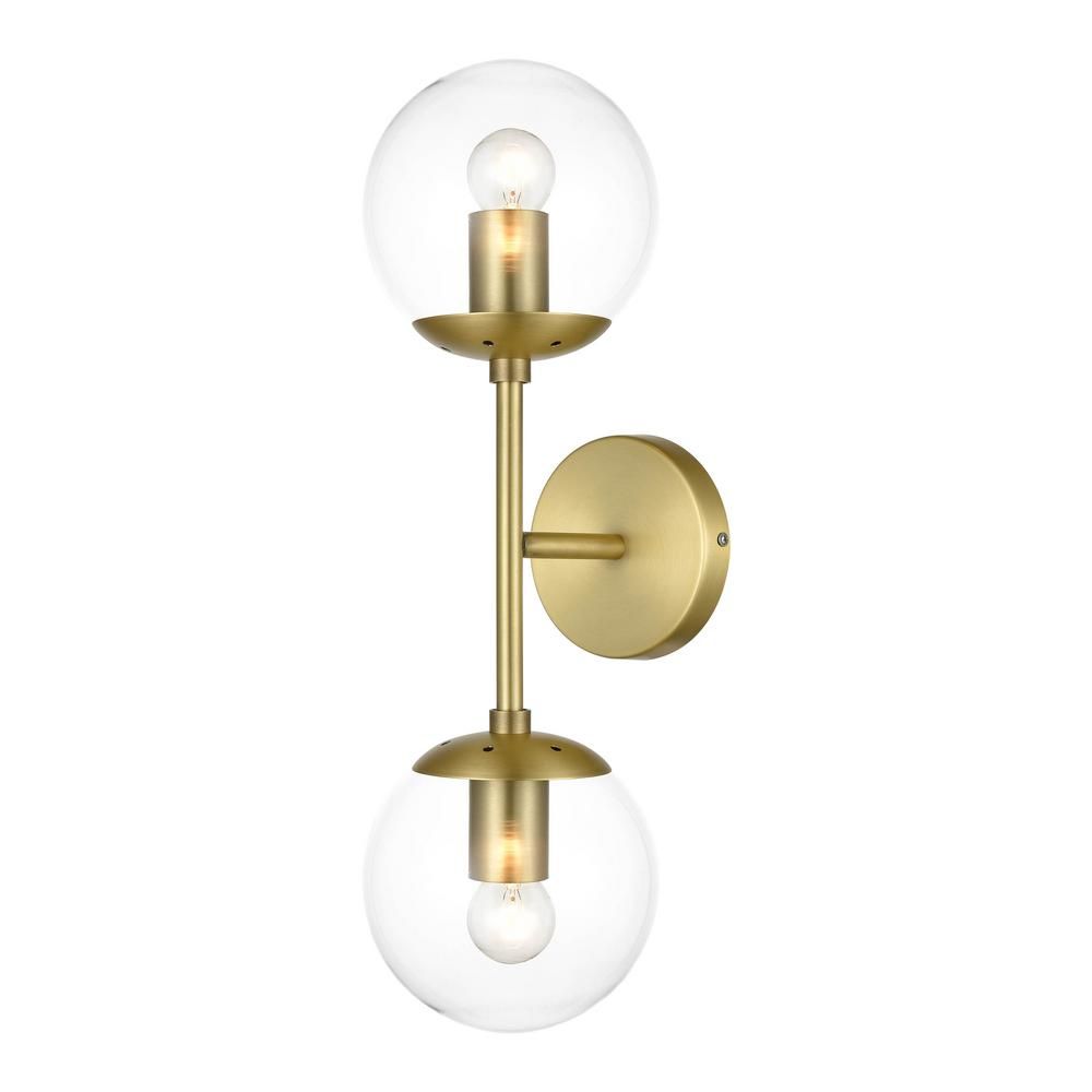 Light Society Zeno Globe 2-Light Wall Sconce in Brushed Brass/Clear-LS-W268-BB-CL - The Home Depo... | The Home Depot