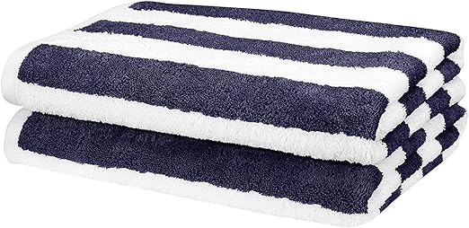 Amazon Basics Cabana Stripe Beach Towel, 2-Pack, Navy Blue, 60" x 30" | Amazon (US)