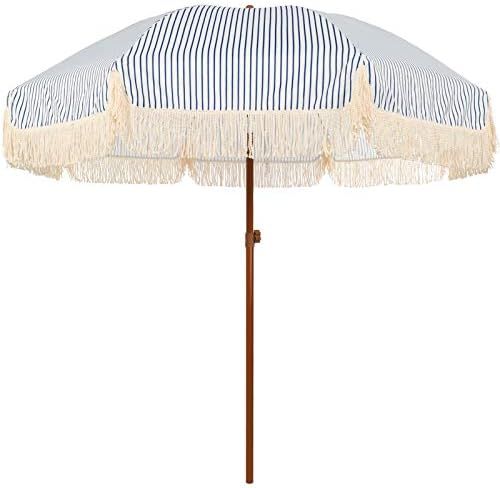 AMMSUN 7ft Patio Umbrella with Fringe Outdoor Tassel Umbrella UPF50+ Wood Color Steel Pole and St... | Amazon (US)