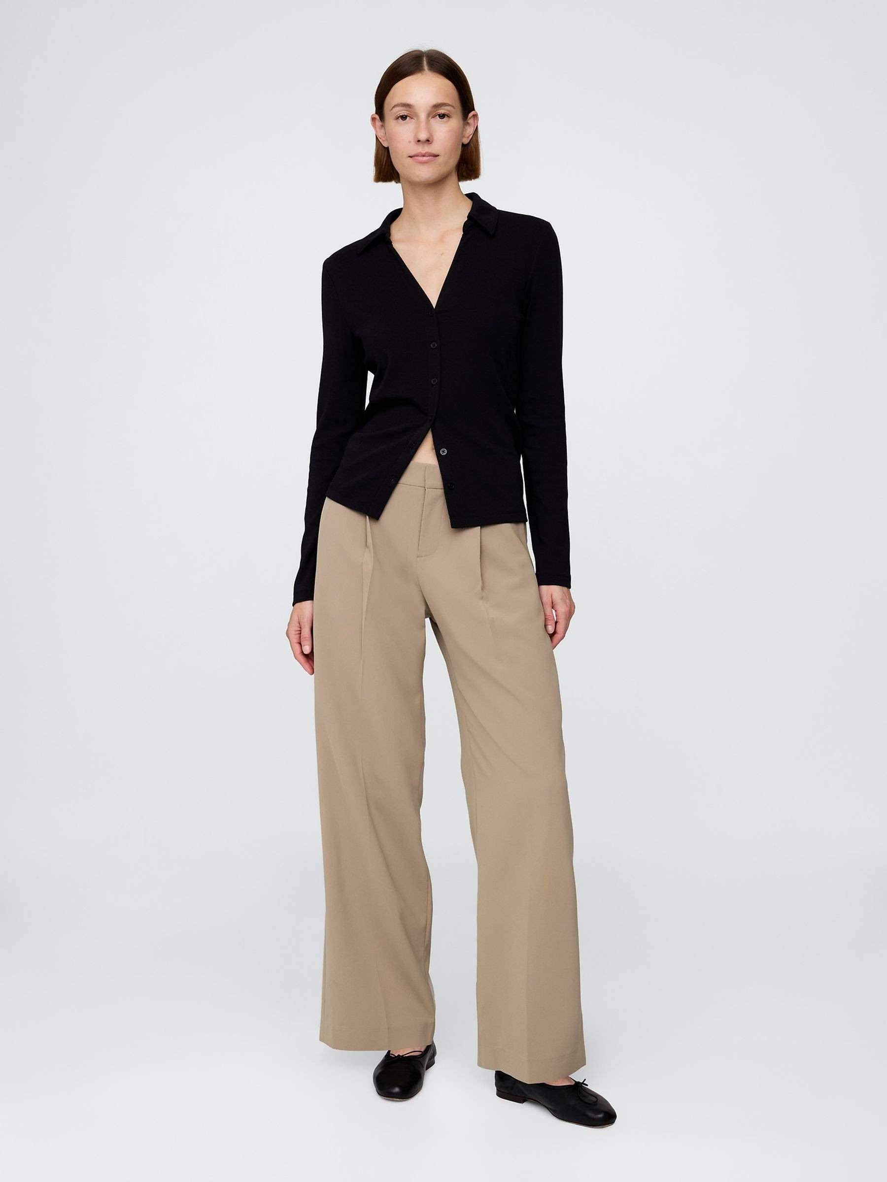 Beige 365 Low Rise Pleated Wide Leg Trousers | Gap | GAP UK