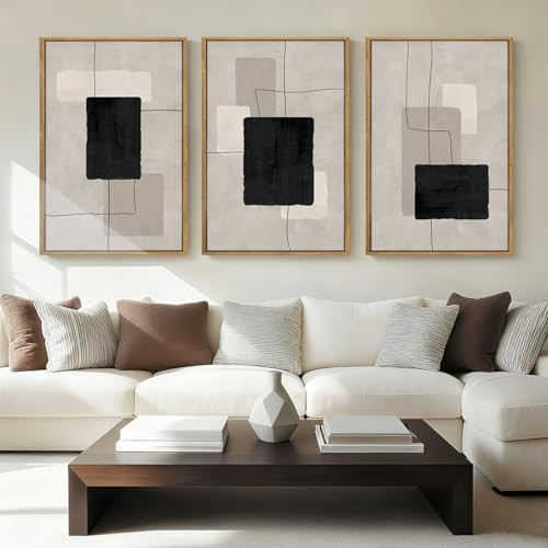 ANHUIB Modern Abstract Wall Art Canvas,Neutral Abstract Wall Art Framed,Contemporary Minimalist Prints,Geometric Line Artwork,3 Piece 24 * 36IN Mid Century Painting for Living Room Bedroom Office | Amazon (US)