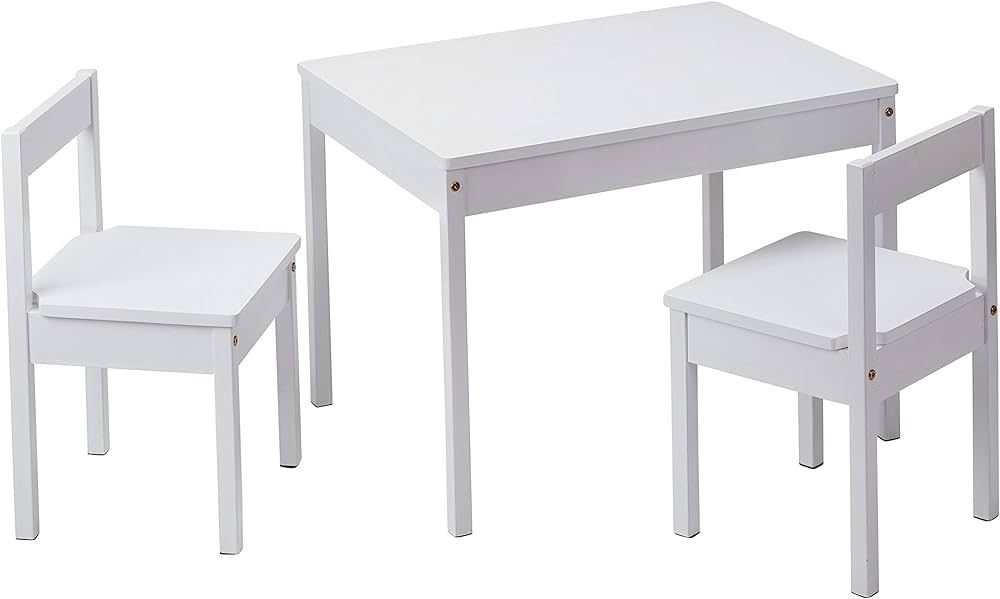 Amazon Basics Solid Wood Kiddie Table Set with Two Chairs, White | Amazon (US)