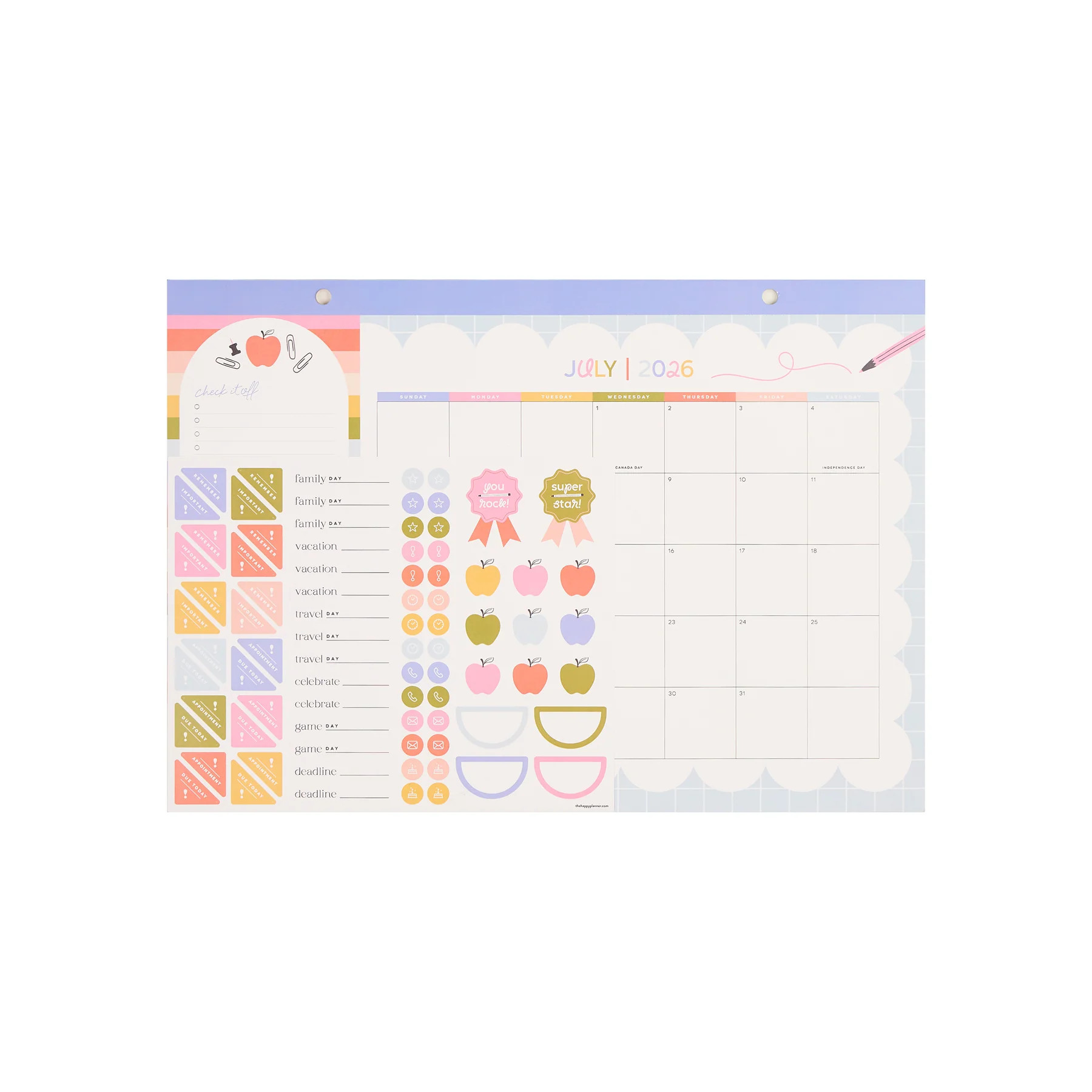 School Doodles - Small Desk Calendar - 12 Months | Happy Planner