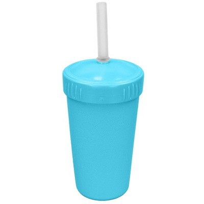 Re-Play 10 fl oz Recycled Straw Cup with Silicone No-Pull-Out Straw - Pool Blue | Target