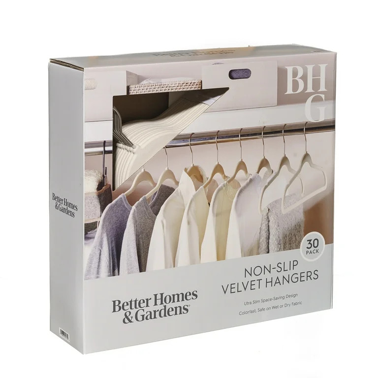 Better Homes & Gardens Non-Slip Velvet Adult Clothing Hangers, Beige, 30 Count | Walmart (US)